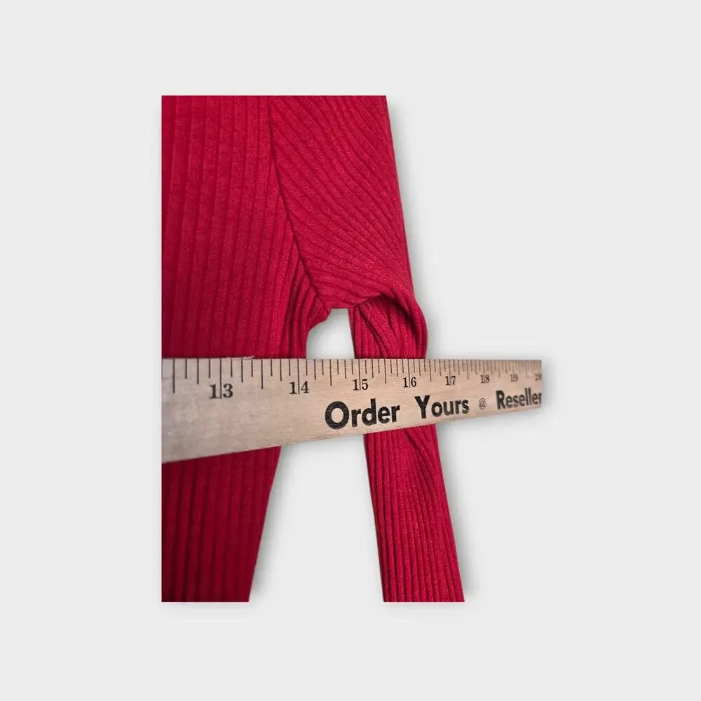 Amour Vert Red Square Neck Ribbed Fitted Top Long Sleeve Womens Med